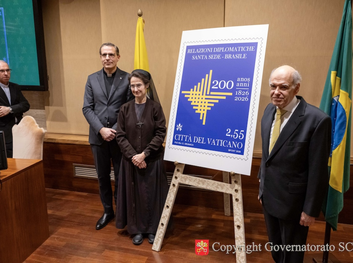 Stamp Presented to Commemorate 200 Years of Diplomatic Relations Between the Holy See and Brazil