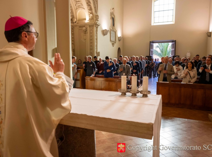Archbishop Emilio Nappa presides over the Eucharistic celebration on the liturgical memorial of Saint Rita of Cascia for the employees of the Directorate of Infrastructure and Services