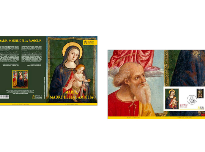 Sobre conmemorativo, matasellos especial y carpeta filatélica dedicados a “María, Madre de la Familia”