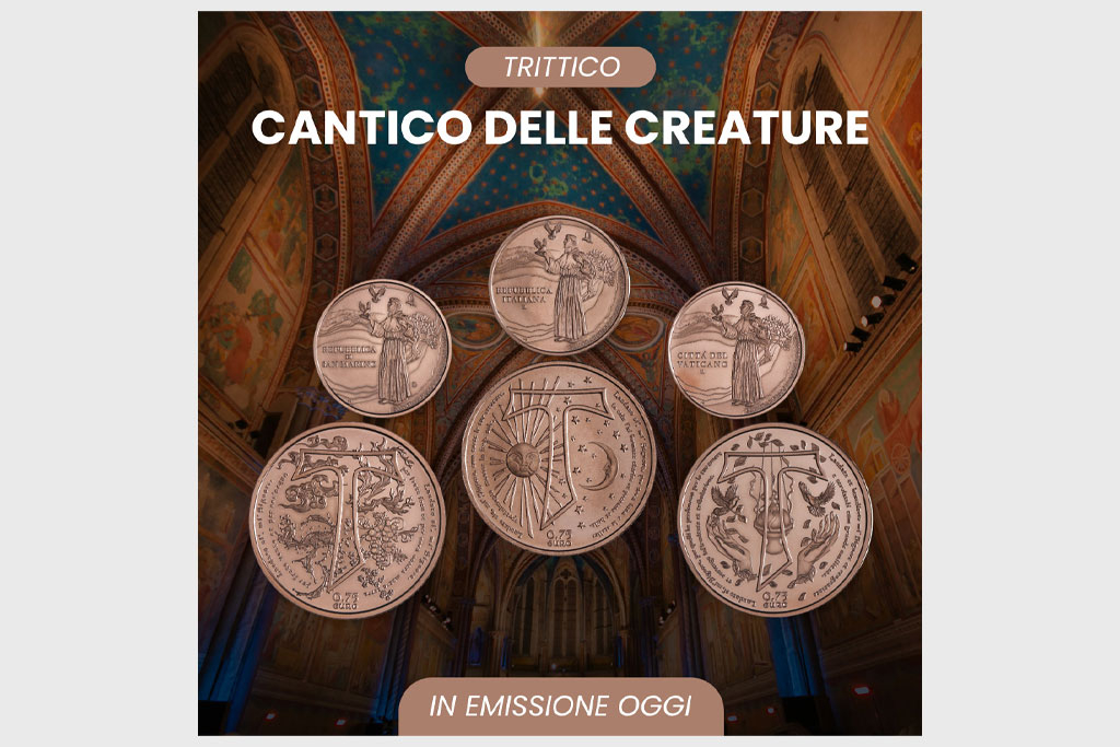 Tre Stati, un unico omaggio a San Francesco: nasce il trittico numismatico dedicato al Cantico delle Creature